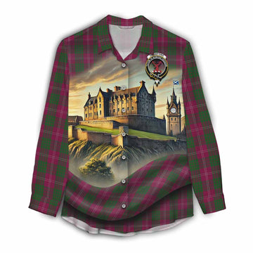 Crawford Tartan Family Crest Women's Casual Shirt with Scottish Ancient Castle Style