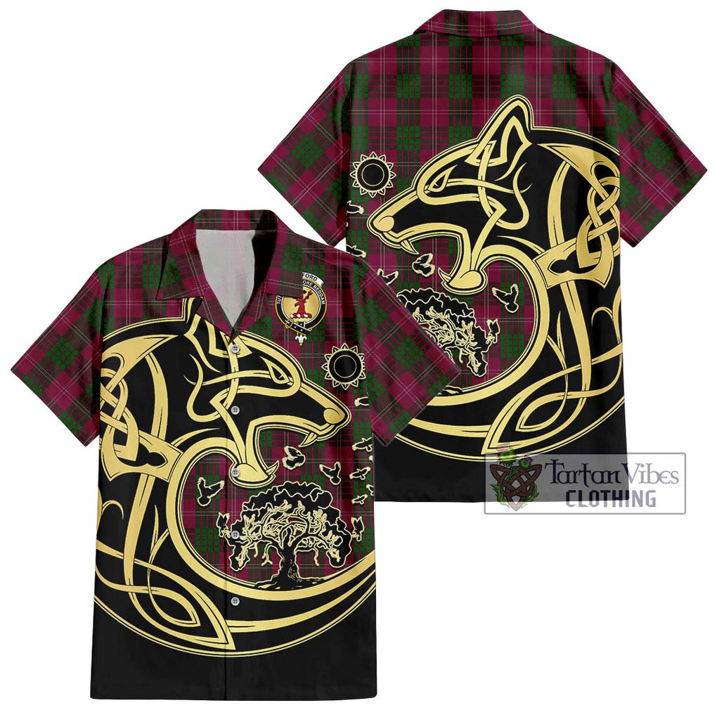 Crawford Tartan Short Sleeve Button Shirt with Family Crest Celtic Wolf Style Kid - Tartan Vibes Clothing