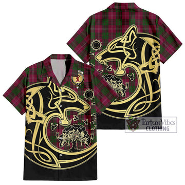Crawford Tartan Short Sleeve Button Shirt with Family Crest Celtic Wolf Style Kid - Tartan Vibes Clothing