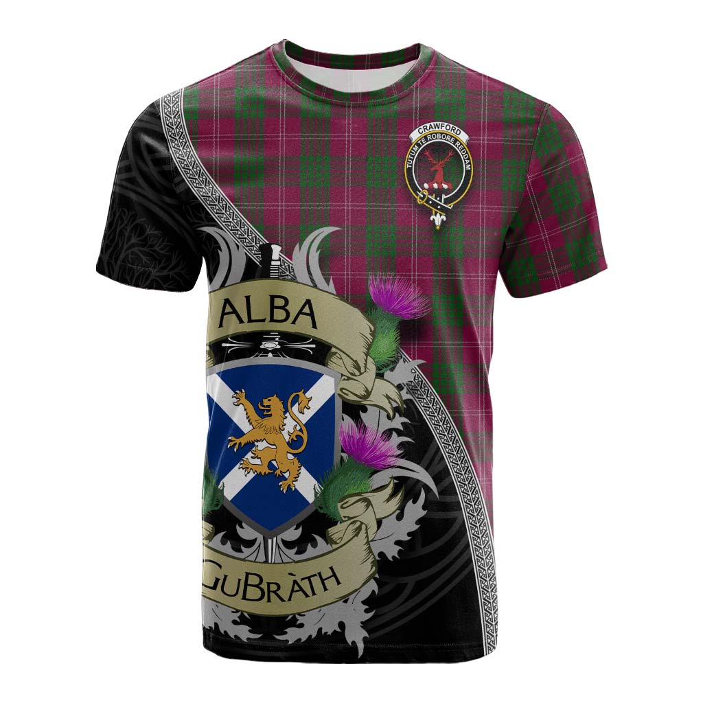 Tartan Vibes Clothing Crawford Tartan Family Crest Cotton T-shirt Lion Rampant Royal Thistle Shield Celtic Inspired