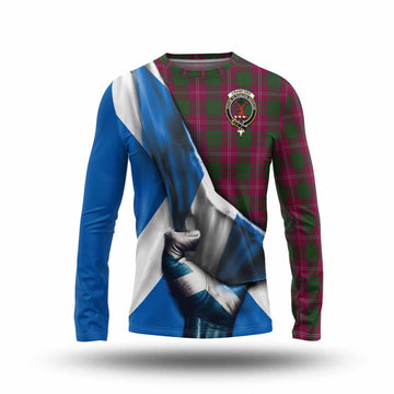 Tartan Vibes Clothing Crawford Tartan Long Sleeve T-Shirt with Family Crest Scotland Patriotic Style