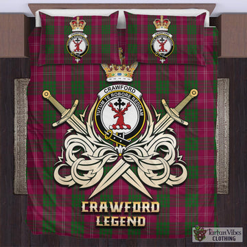 Crawford Tartan Bedding Set with Clan Crest and the Golden Sword of Courageous Legacy