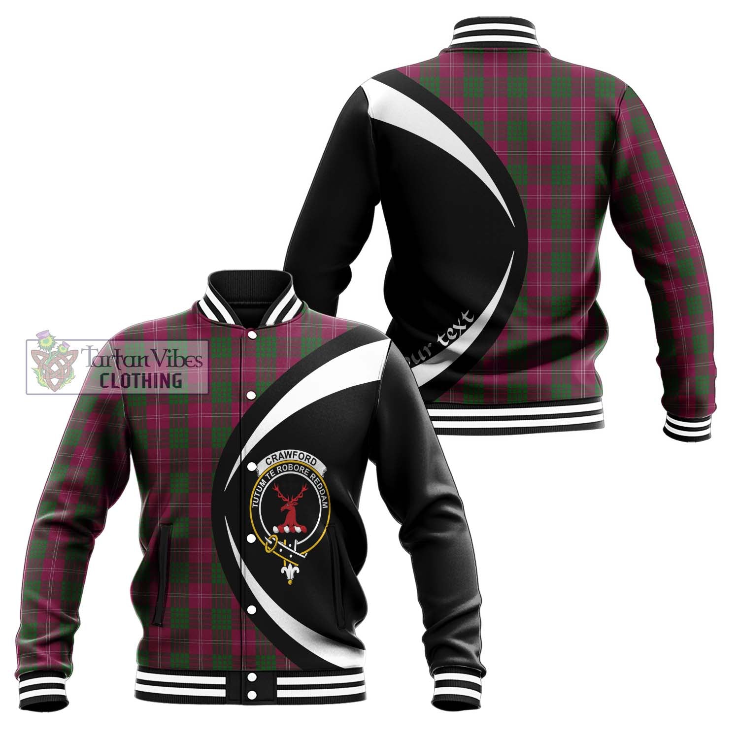 Crawford Tartan Baseball Jacket with Family Crest Circle Style Unisex - Tartan Vibes Clothing