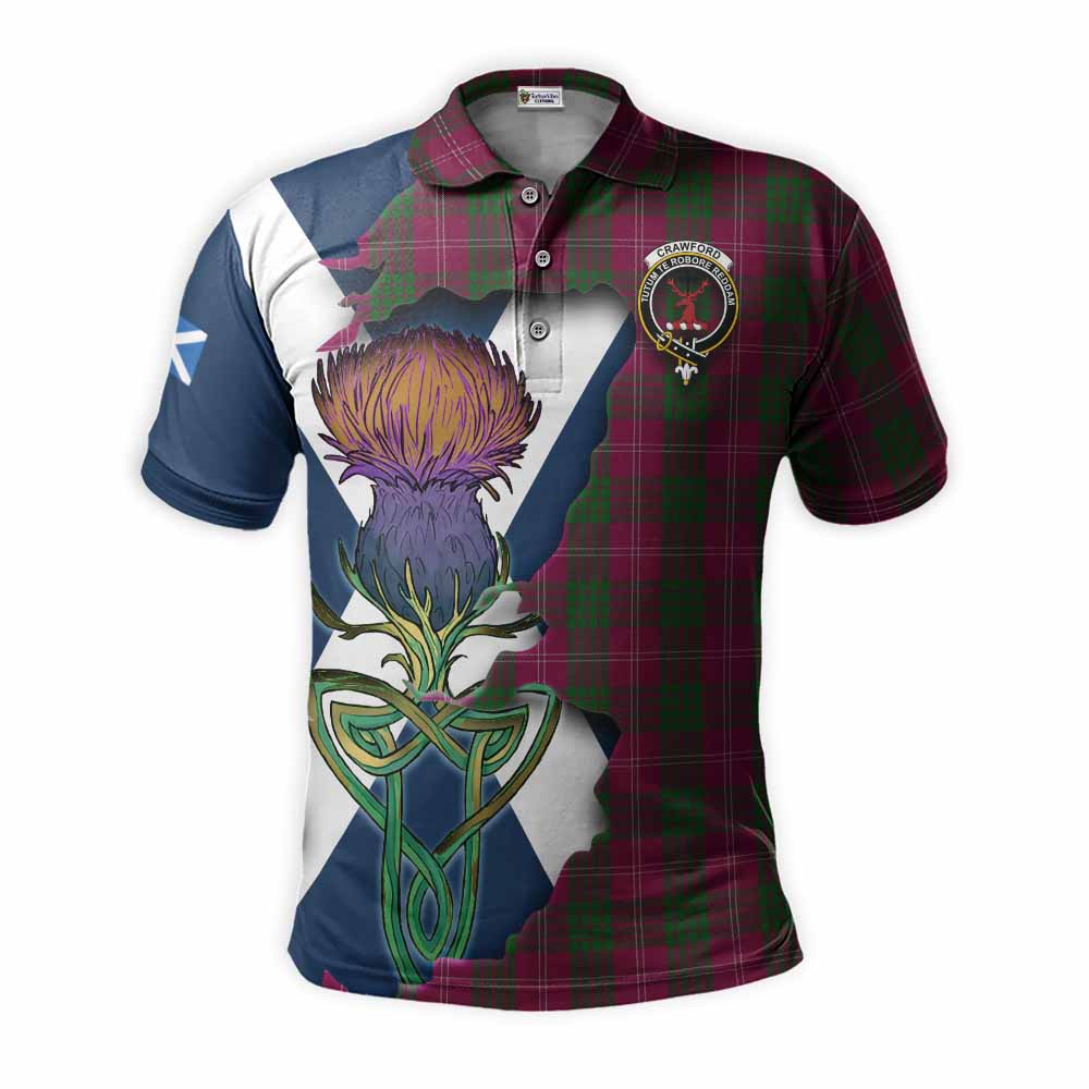 Tartan Vibes Clothing Crawford Tartan Family Crest Polo Shirt Scottish Thistle Celtic Inspired