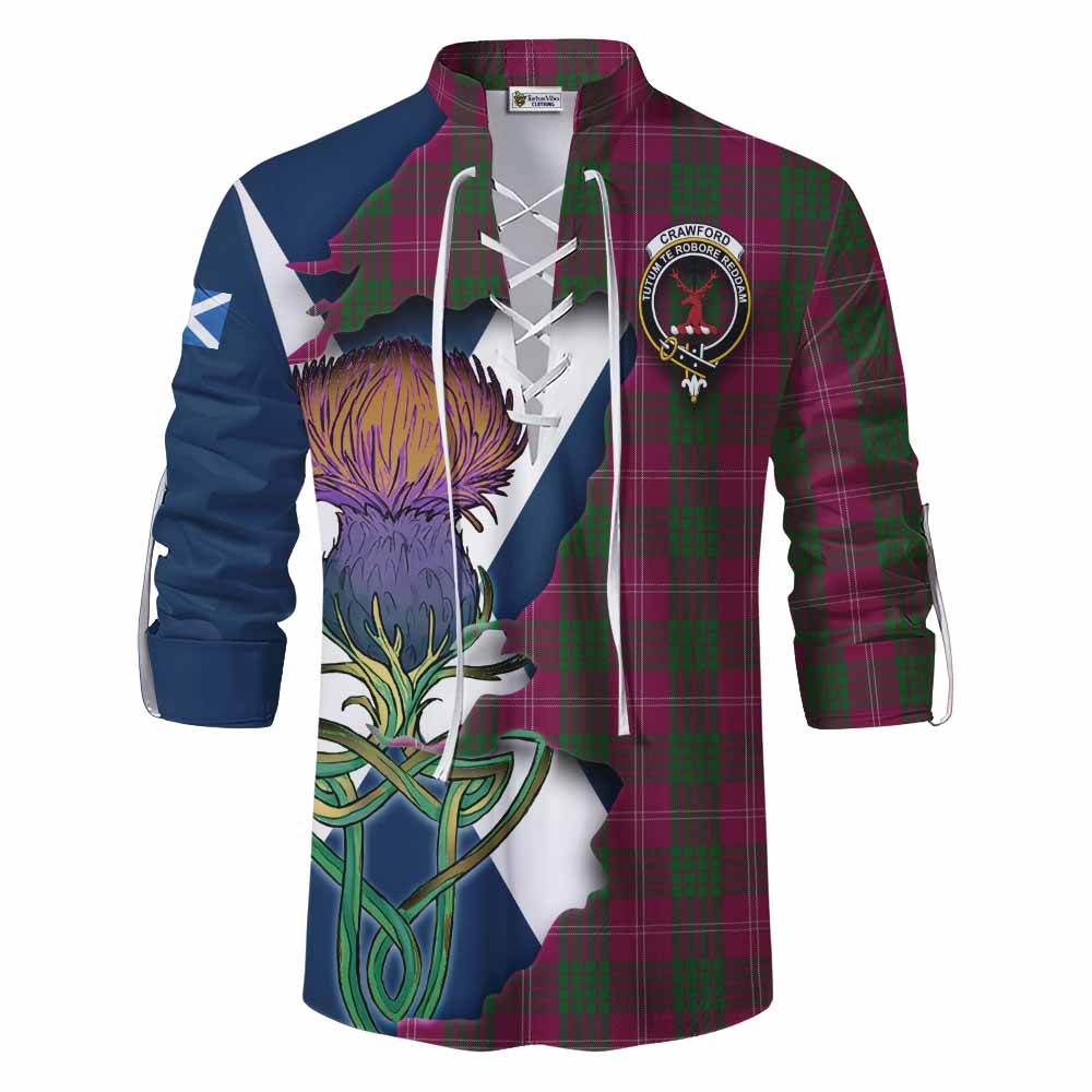 Tartan Vibes Clothing Crawford Tartan Family Crest Ghillie Kilt Shirt Scottish Thistle Celtic Inspired