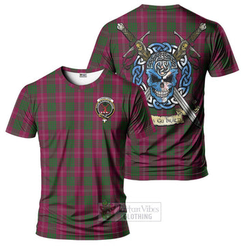 Tartan Vibes Clothing Crawford Tartan T-Shirt with Family Crest Celtic Skull Style