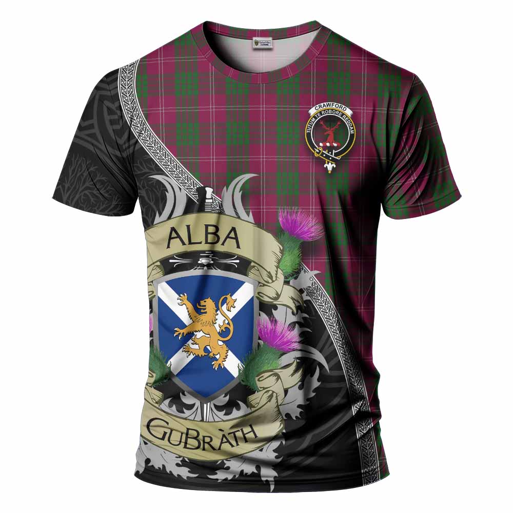 Tartan Vibes Clothing Crawford Tartan Family Crest T-Shirt Lion Rampant Royal Thistle Shield Celtic Inspired
