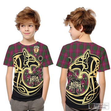 Crawford Tartan Kid T-Shirt with Family Crest Celtic Wolf Style Youth XL Size14 - Tartan Vibes Clothing