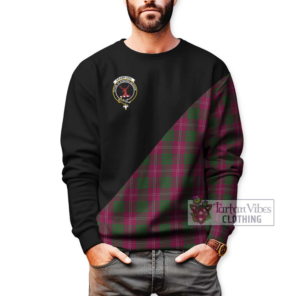 Crawford Tartan Sweatshirt with Family Crest and Military Logo Style Unisex - Tartanvibesclothing Shop