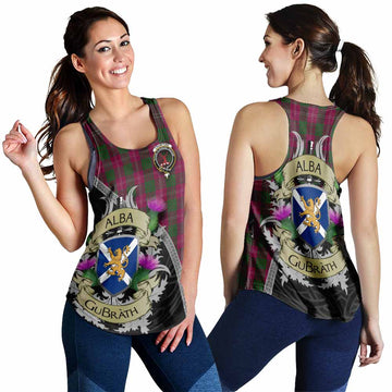 Tartan Vibes Clothing Crawford Tartan Family Crest Women's Racerback Tanks Lion Rampant Royal Thistle Shield Celtic Inspired