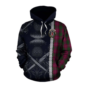 Tartan Vibes Clothing Crawford Tartan Cotton Hoodie with Family Crest Cross Sword Thistle Celtic Vibes