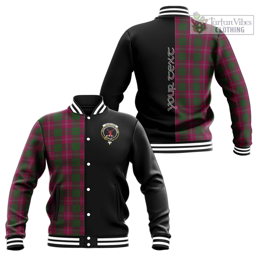 Crawford Tartan Baseball Jacket with Family Crest and Half Of Me Style Unisex - Tartanvibesclothing Shop