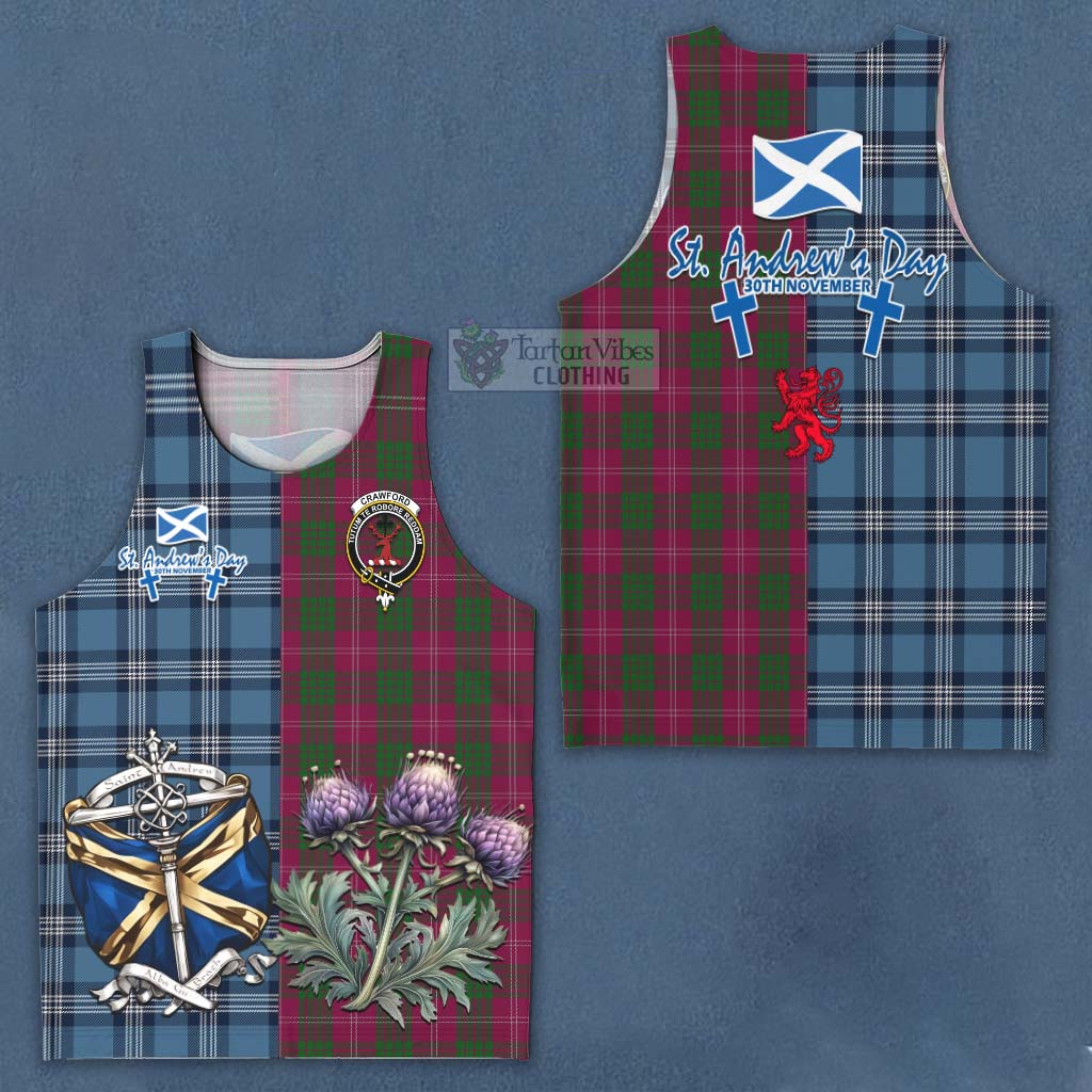 Tartan Vibes Clothing Crawford Tartan Men's Tank Top Happy St. Andrew's Day Half Tartan Style