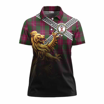 Crawford Crest Tartan Women's Polo Shirt with Golden Lion Emblem Celtic Style