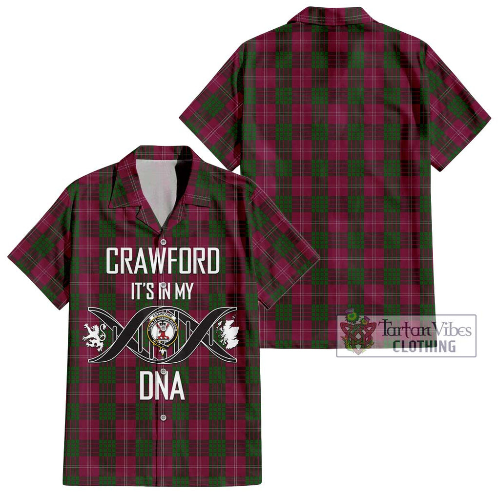 Crawford Tartan Short Sleeve Button Shirt with Family Crest DNA In Me Style Kid - Tartanvibesclothing Shop
