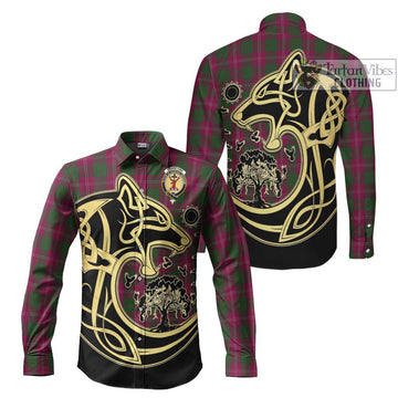 Crawford Tartan Long Sleeve Button Shirt with Family Crest Celtic Wolf Style Men's Shirt S - Tartan Vibes Clothing
