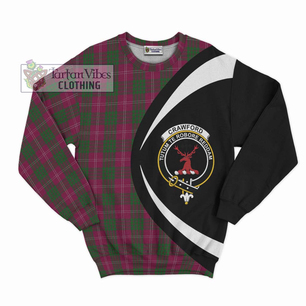 Crawford Tartan Sweatshirt with Family Crest Circle Style Unisex - Tartan Vibes Clothing