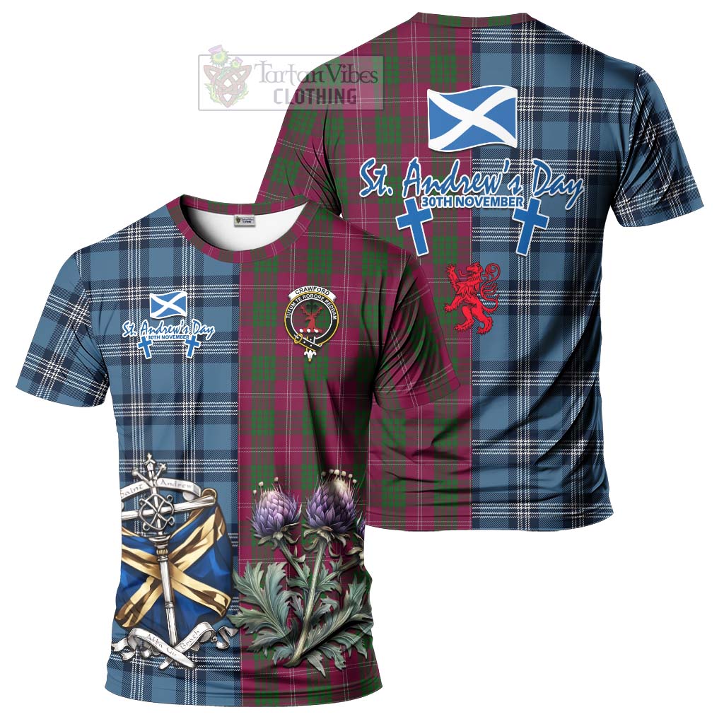 Tartan Vibes Clothing Crawford Tartan T-Shirt Happy St. Andrew's Day Half Tartan Style
