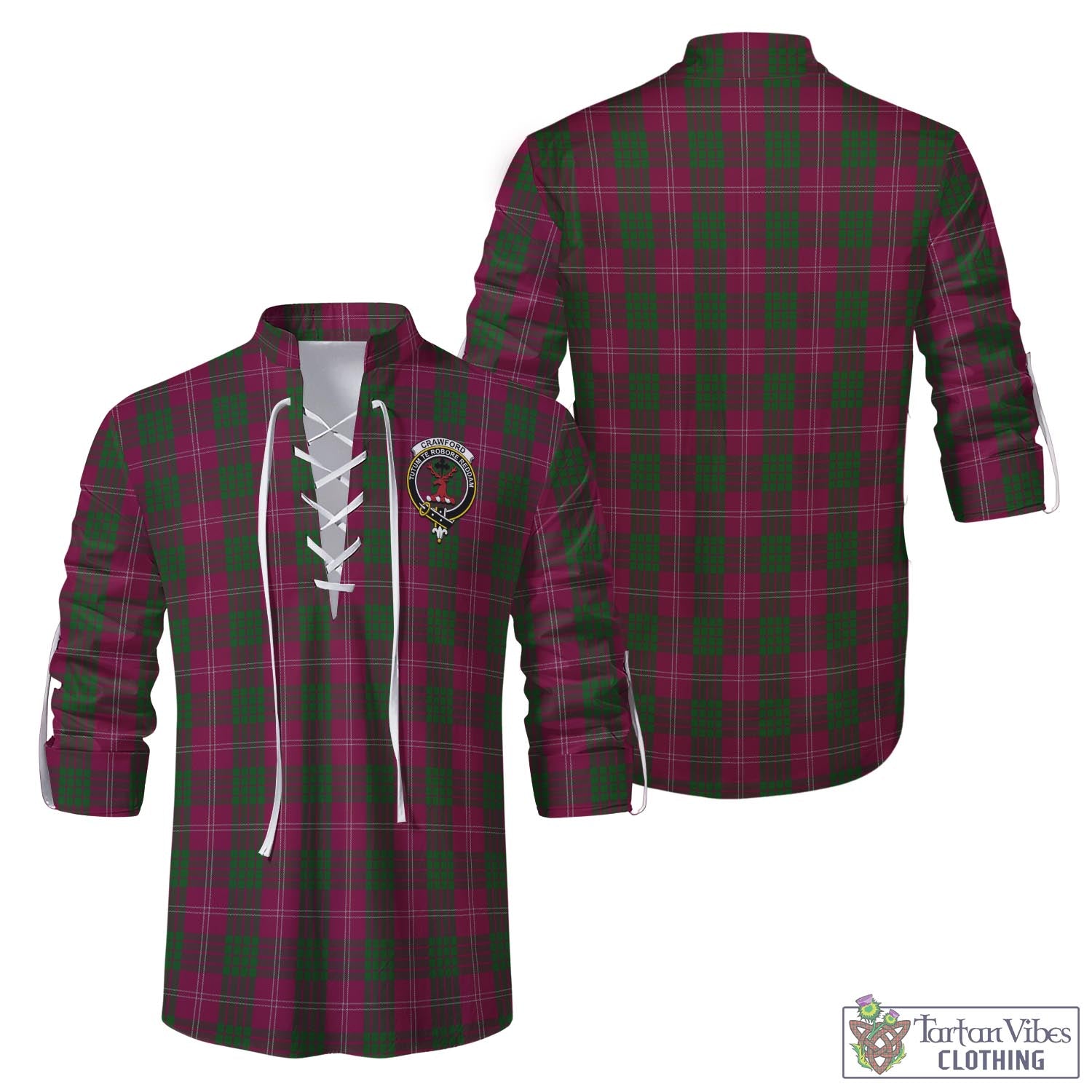 Tartan Vibes Clothing Crawford Tartan Men's Scottish Traditional Jacobite Ghillie Kilt Shirt with Family Crest