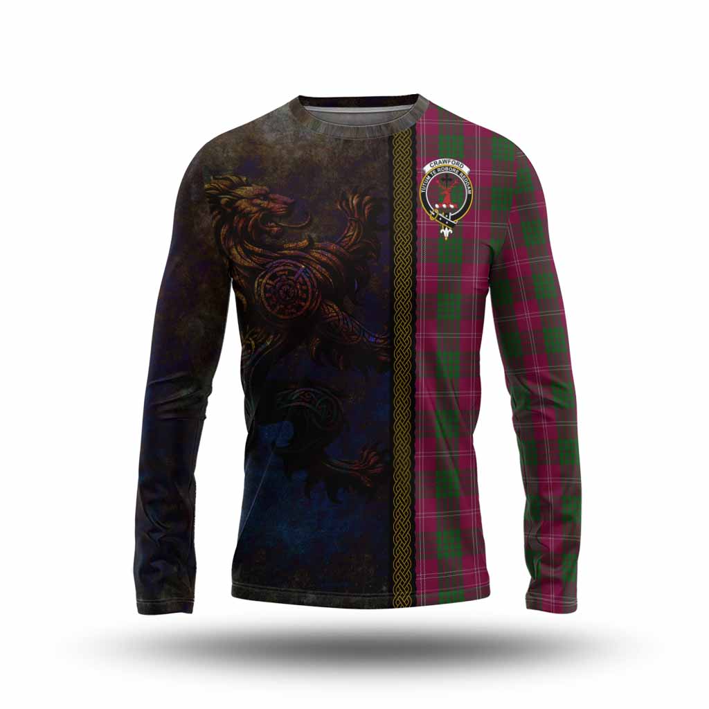 Tartan Vibes Clothing Crawford Tartan Family Crest Long Sleeve T-Shirt Alba Gu Brath Be Brave Lion Ancient Style