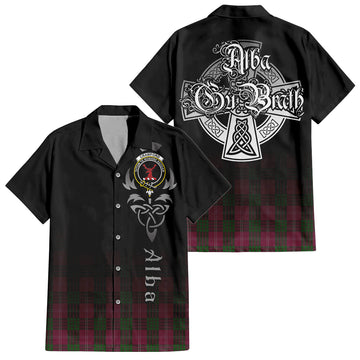 Tartan Vibes Clothing Crawford Tartan Short Sleeve Button Up Featuring Alba Gu Brath Family Crest Celtic Inspired