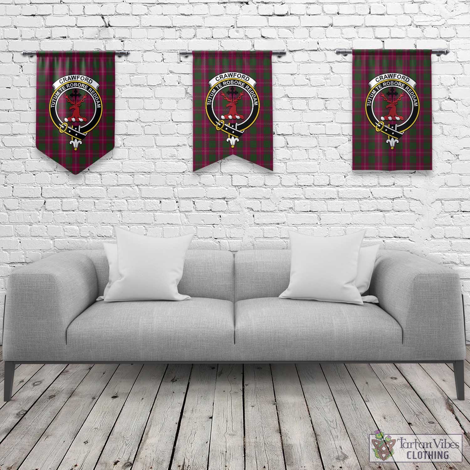 Tartan Vibes Clothing Crawford Tartan Gonfalon, Tartan Banner with Family Crest