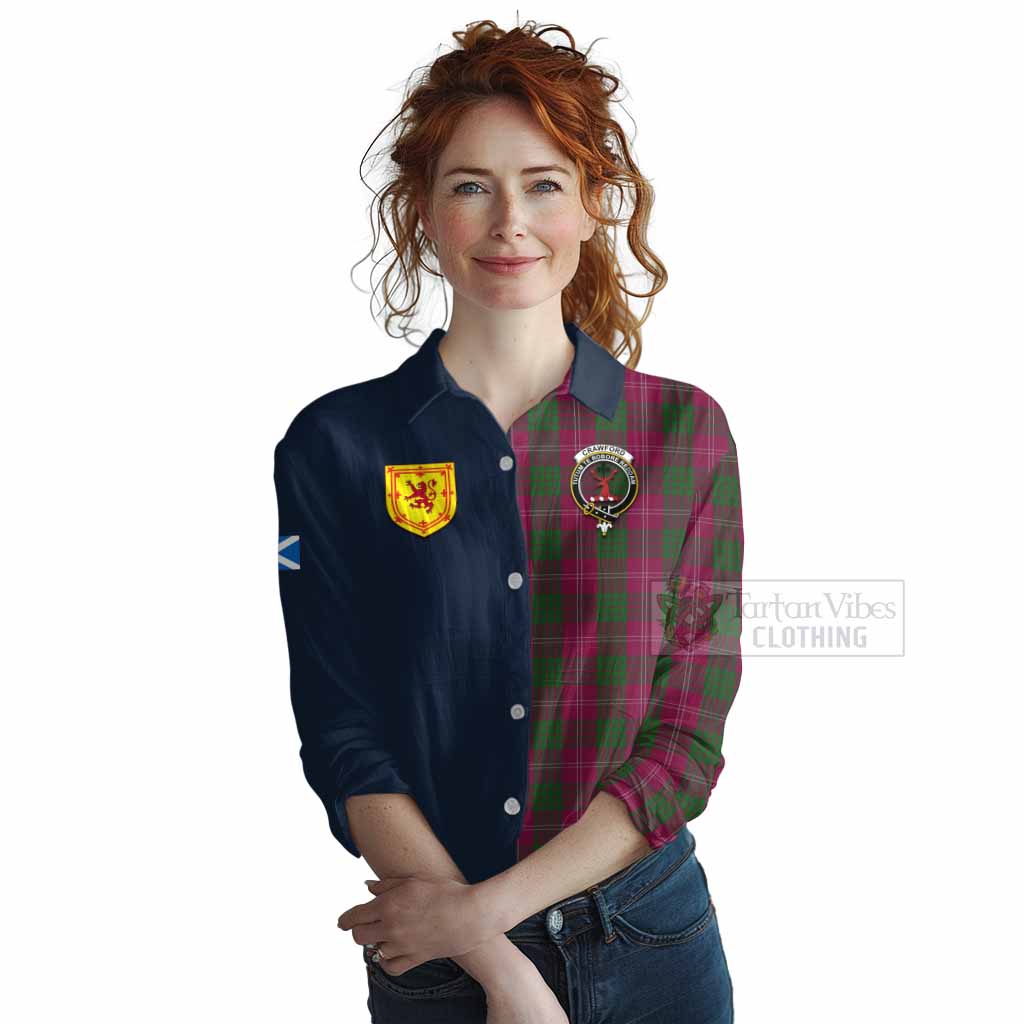 Tartan Vibes Clothing Crawford Tartan Women's Casual Shirt Alba with Scottish Lion Royal Arm Half Style