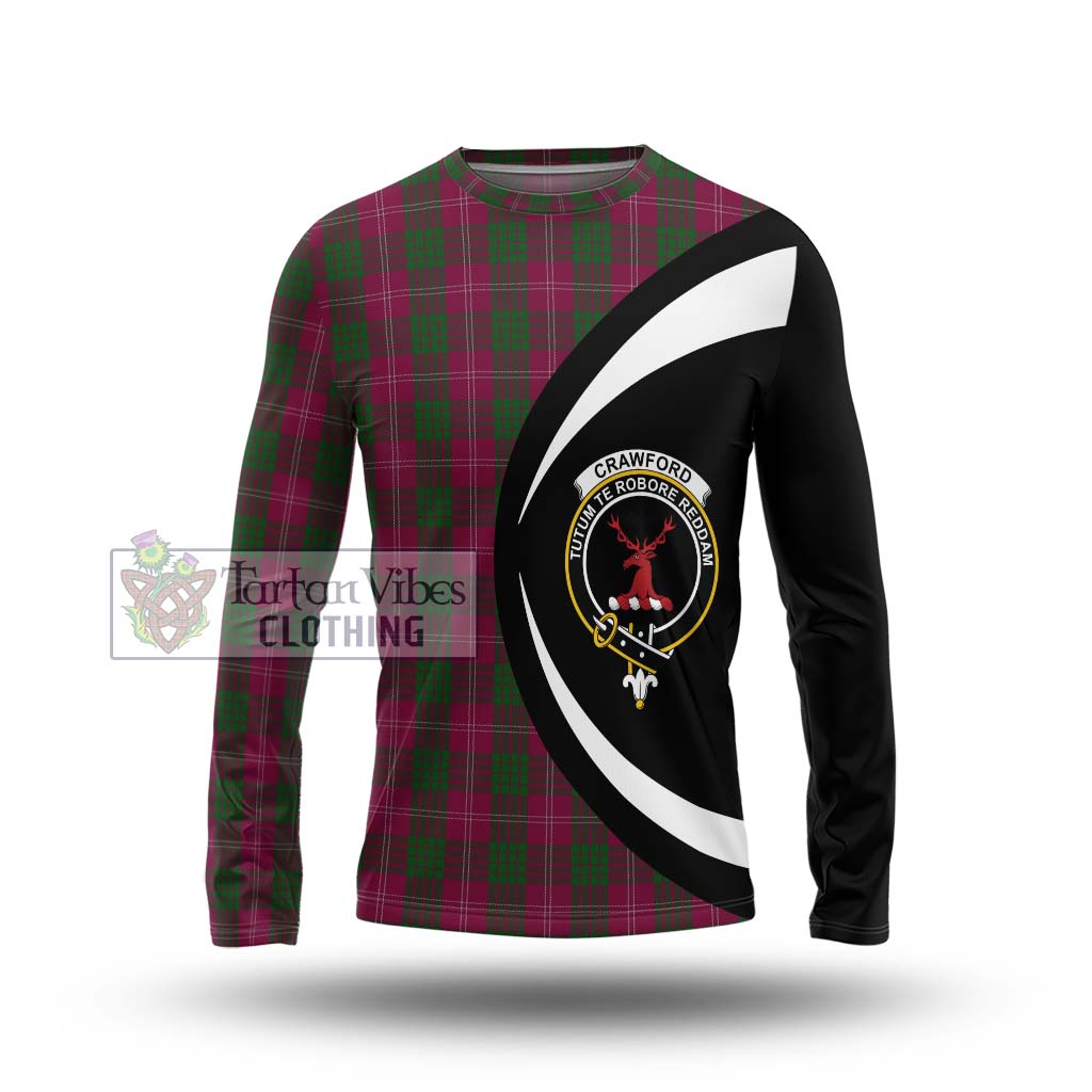 Crawford Tartan Long Sleeve T-Shirt with Family Crest Circle Style Unisex - Tartan Vibes Clothing