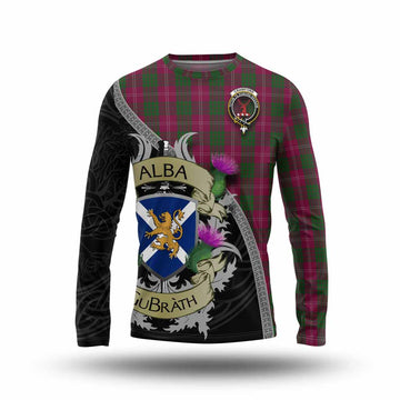 Tartan Vibes Clothing Crawford Tartan Family Crest Long Sleeve T-Shirt Lion Rampant Royal Thistle Shield Celtic Inspired
