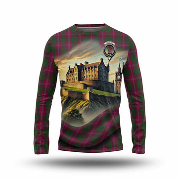 Tartan Vibes Clothing Crawford Tartan Family Crest Long Sleeve T-Shirt with Scottish Ancient Castle Style