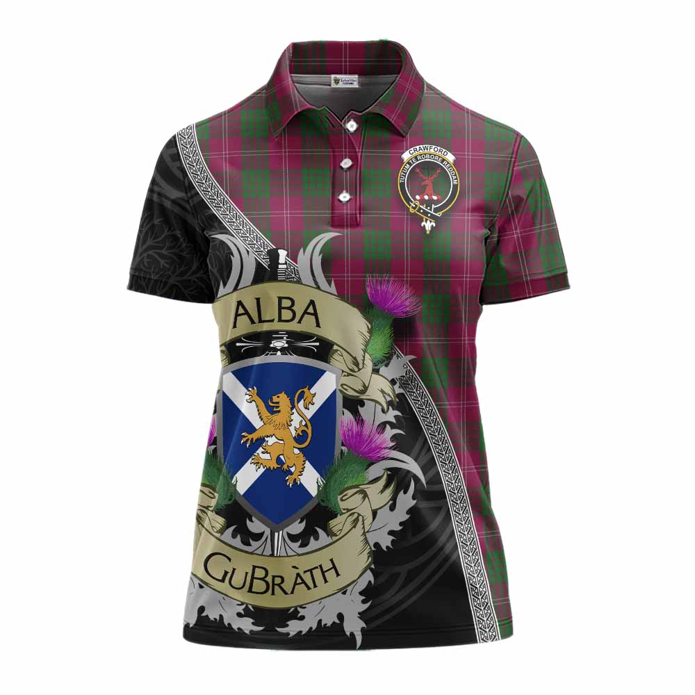 Tartan Vibes Clothing Crawford Tartan Family Crest Women's Polo Shirt Lion Rampant Royal Thistle Shield Celtic Inspired