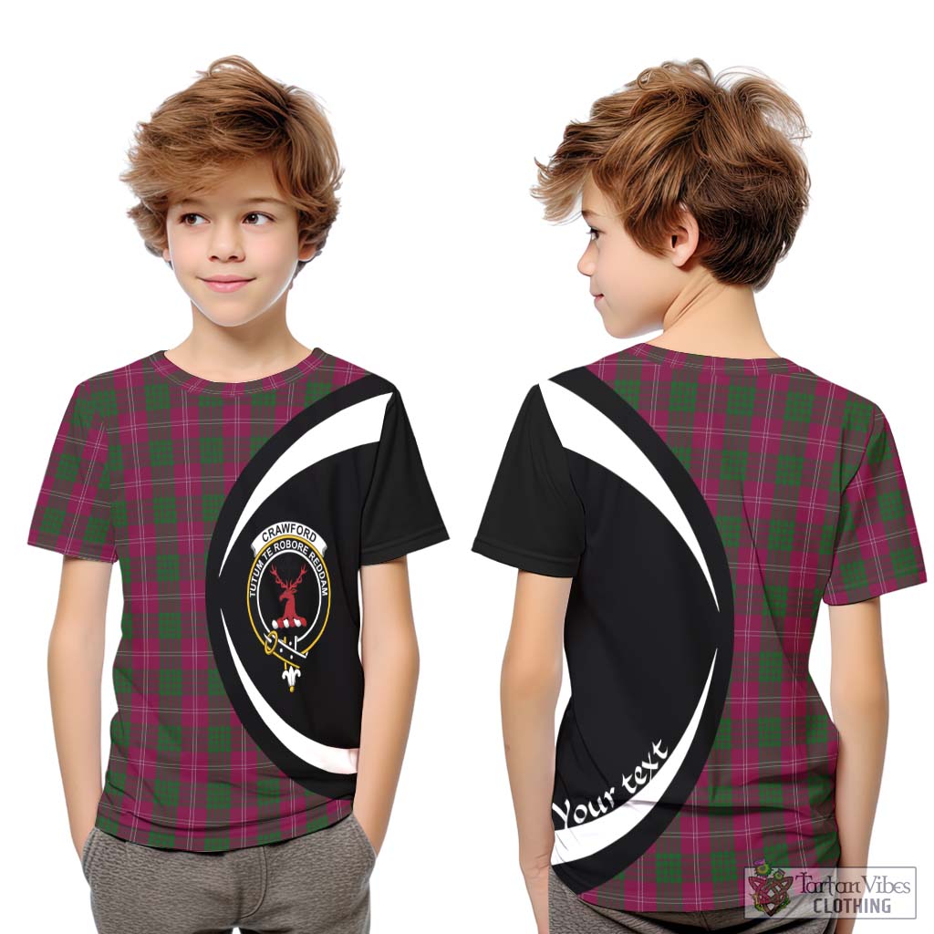 Crawford Tartan Kid T-Shirt with Family Crest Circle Style Youth XL Size14 - Tartan Vibes Clothing