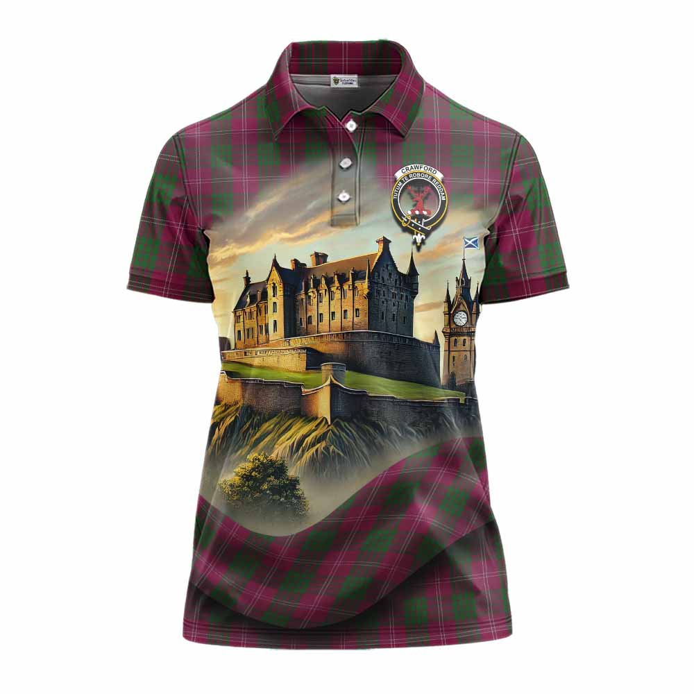 Tartan Vibes Clothing Crawford Tartan Family Crest Women's Polo Shirt with Scottish Ancient Castle Stype