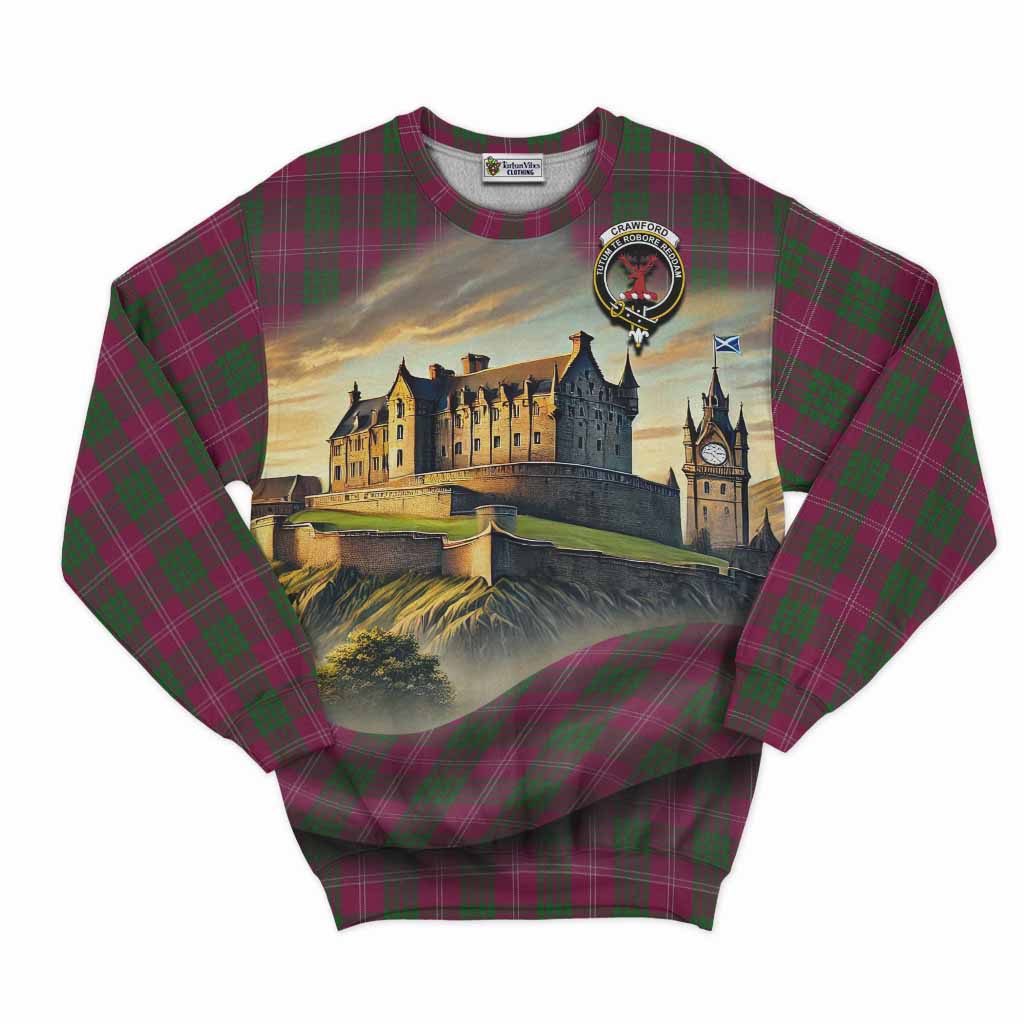Tartan Vibes Clothing Crawford Tartan Family Crest Sweatshirt with Scottish Ancient Castle Style
