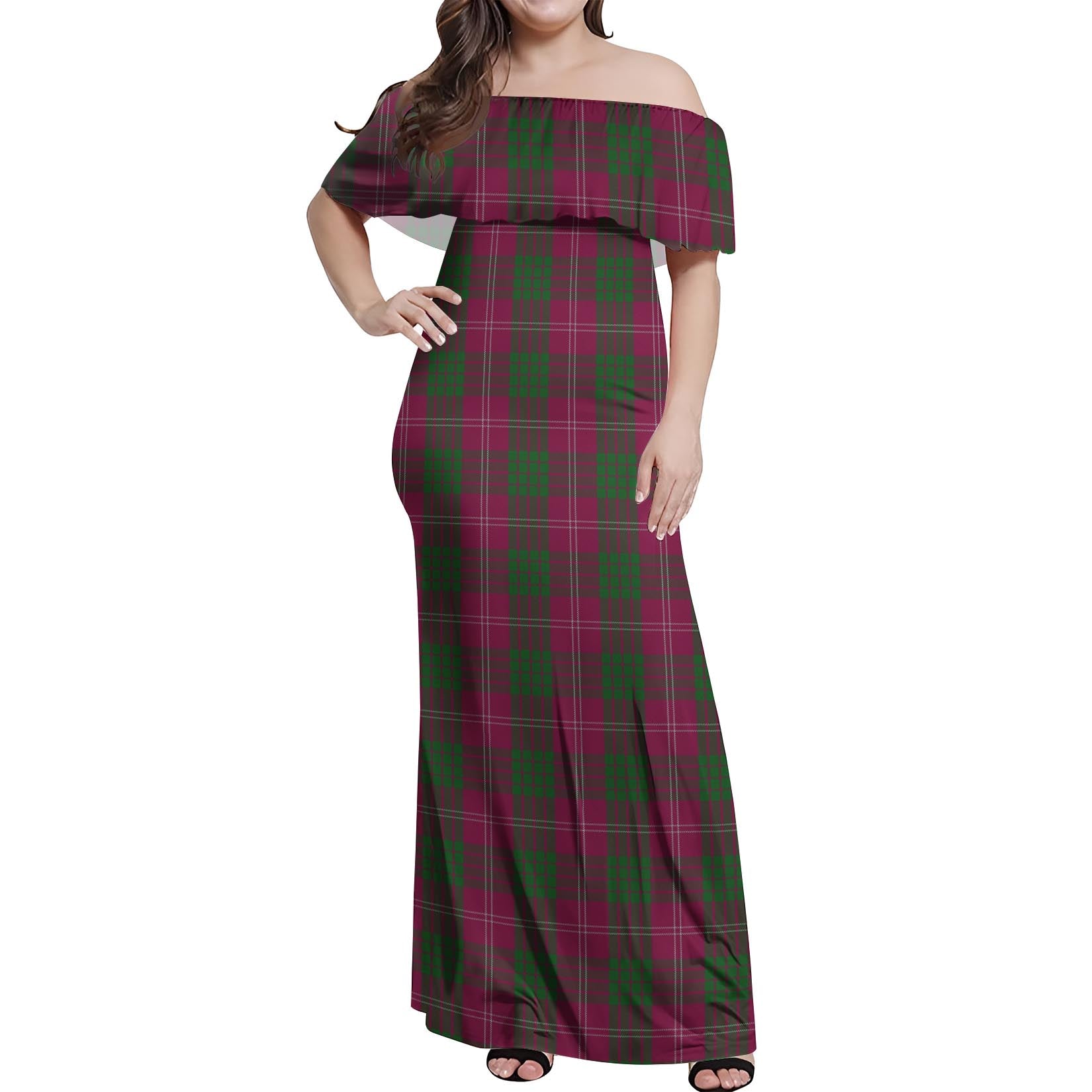 Crawford Tartan Off Shoulder Long Dress Women's Dress - Tartanvibesclothing