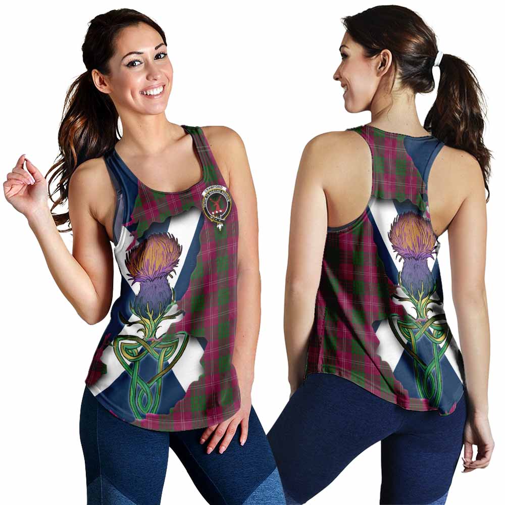 Tartan Vibes Clothing Crawford Tartan Family Crest Women's Racerback Tanks Scottish Thistle Celtic Inspired