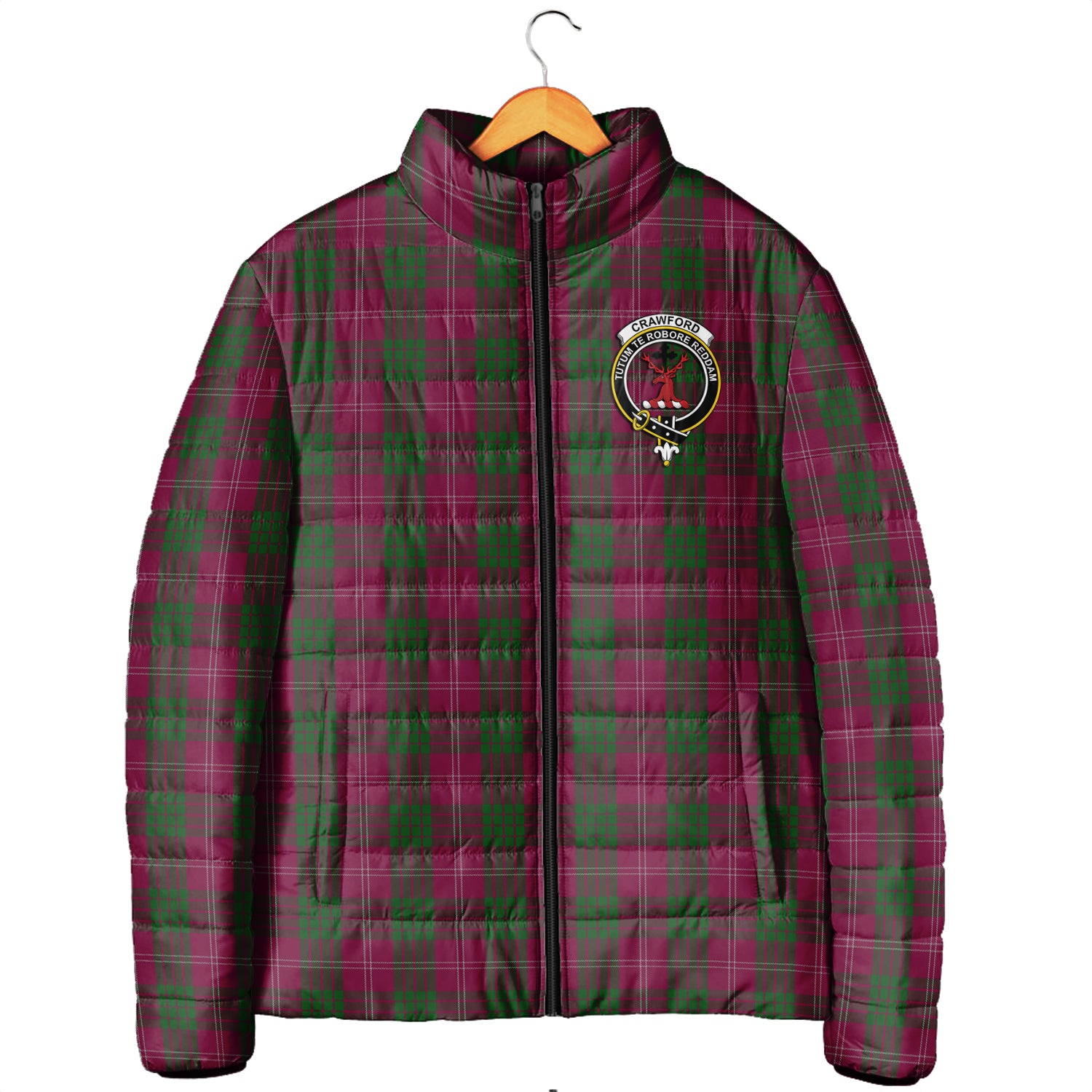 Crawford Tartan Padded Jacket with Family Crest Men's Padded Jacket - Tartan Vibes Clothing