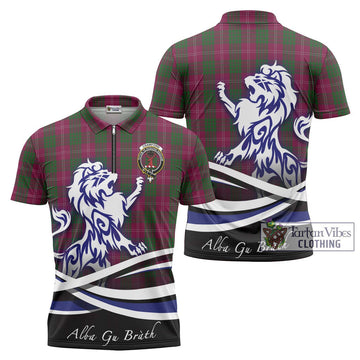 Crawford Tartan Zipper Polo Shirt with Alba Gu Brath Regal Lion Emblem Unisex - Tartanvibesclothing Shop