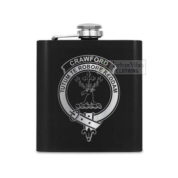 Tartan Vibes Clothing Crawford Crest Hip Flask Set 7oz Black Stainless Steel with A Gift Box