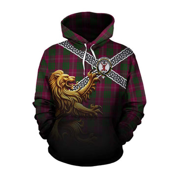 Crawford Crest Tartan Cotton Hoodie with Golden Lion Emblem Celtic Style