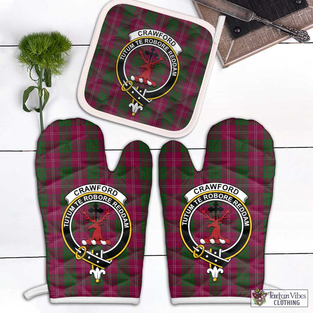 Crawford Tartan Combo Oven Mitt & Pot-Holder with Family Crest Combo 1 Oven Mitt & 1 Pot-Holder White - Tartan Vibes Clothing