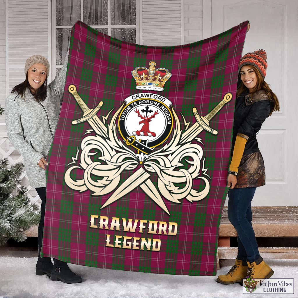 Tartan Vibes Clothing Crawford Tartan Blanket with Clan Crest and the Golden Sword of Courageous Legacy