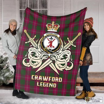 Crawford Tartan Blanket with Clan Crest and the Golden Sword of Courageous Legacy