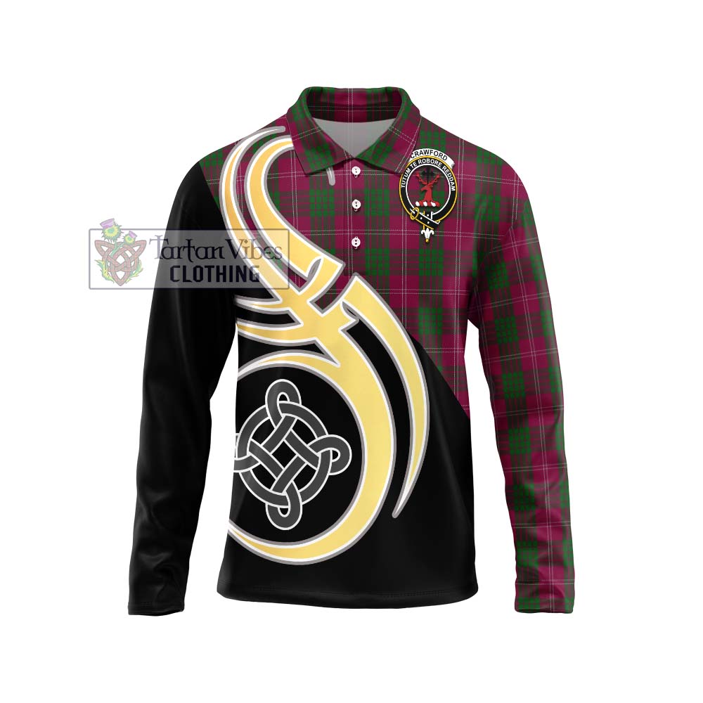 Crawford Tartan Long Sleeve Polo Shirt with Family Crest and Celtic Symbol Style Unisex - Tartan Vibes Clothing