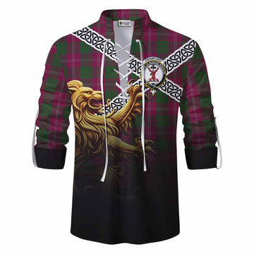 Tartan Vibes Clothing Crawford Crest Tartan Ghillie Kilt Shirt with Golden Lion Emblem Celtic Style