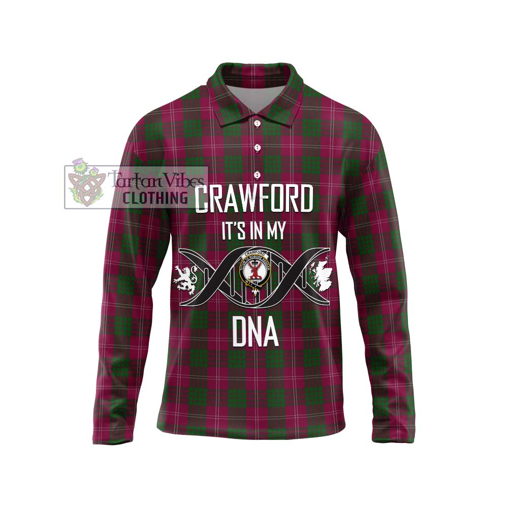 Crawford Tartan Long Sleeve Polo Shirt with Family Crest DNA In Me Style Unisex - Tartanvibesclothing Shop