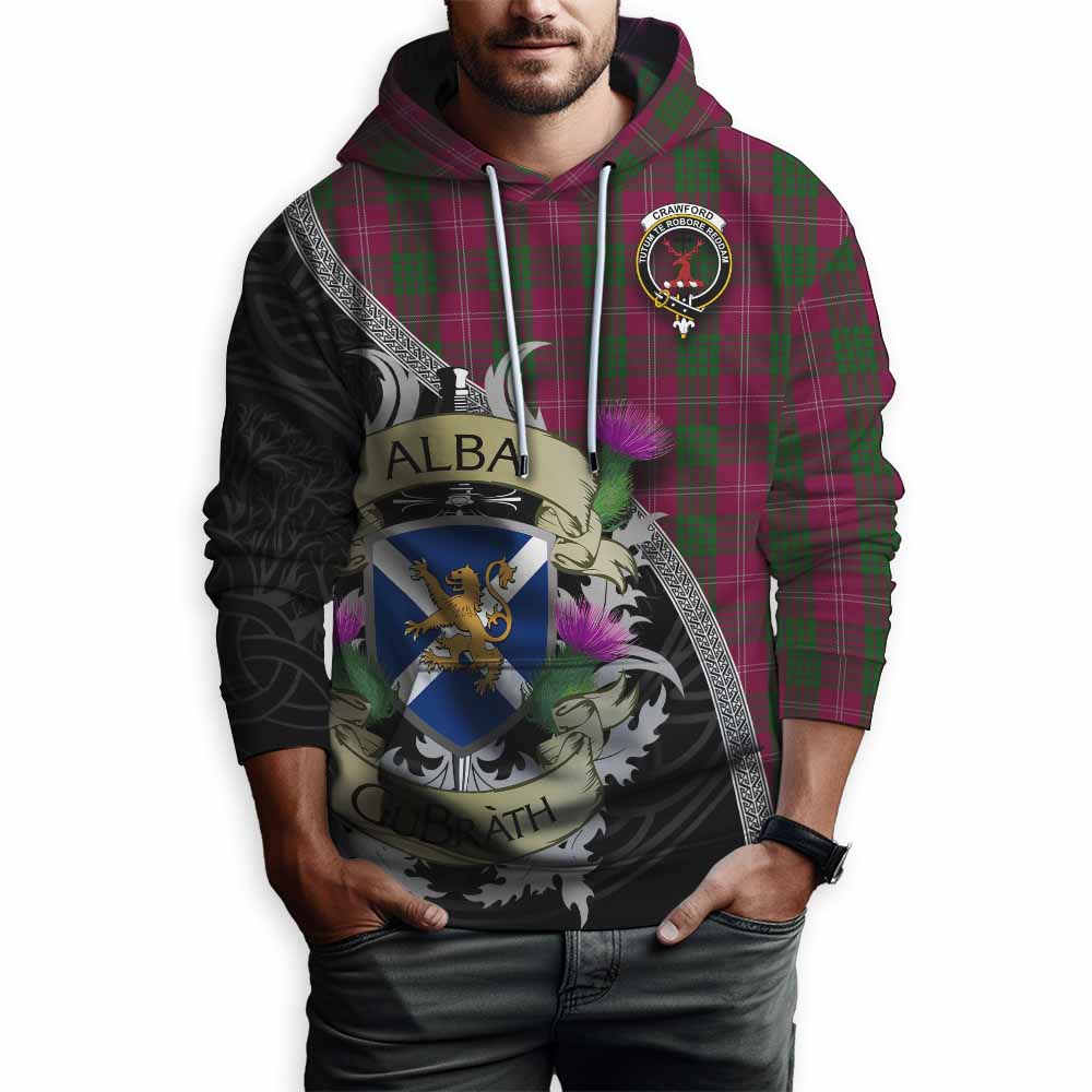 Tartan Vibes Clothing Crawford Tartan Family Crest Hoodie Lion Rampant Royal Thistle Shield Celtic Inspired