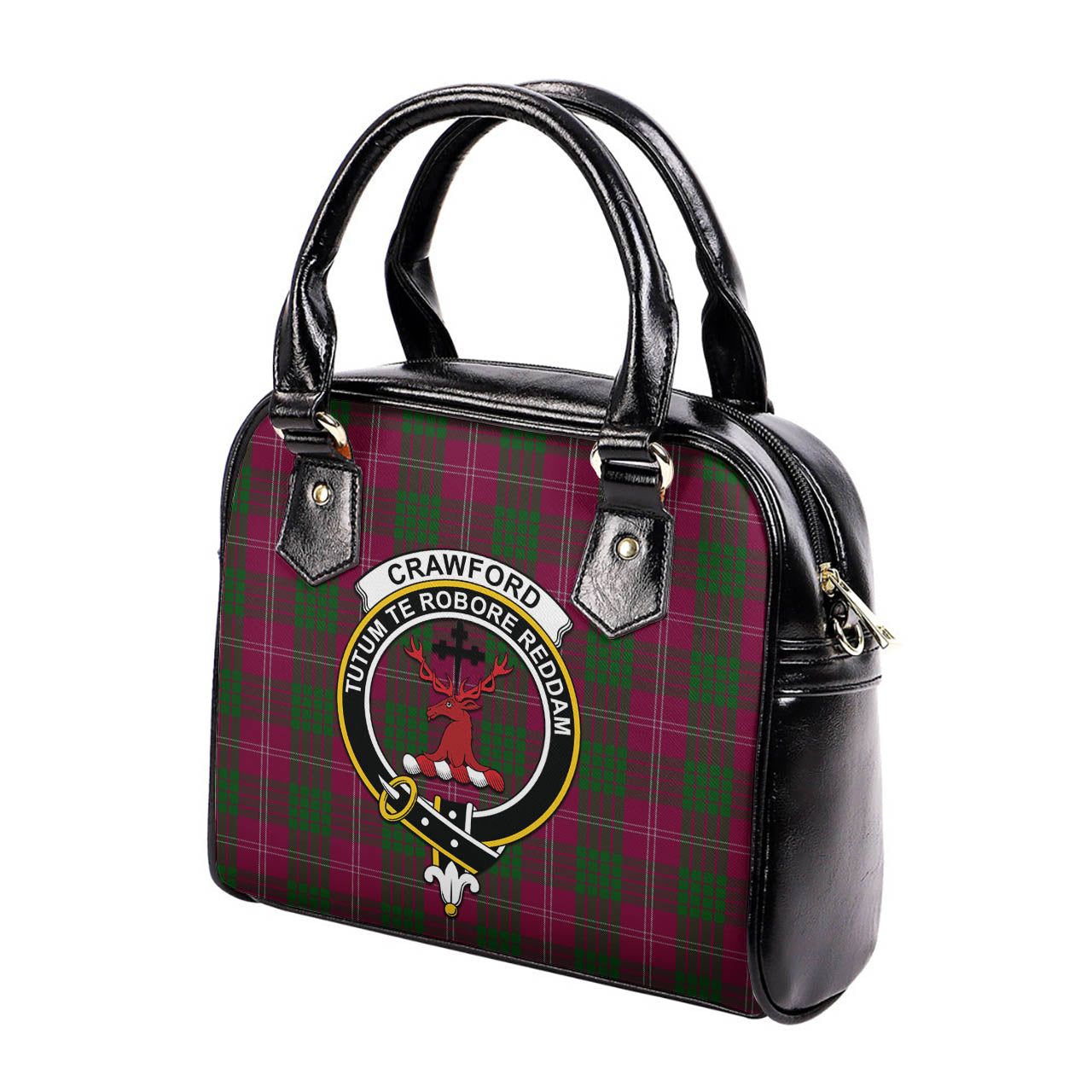 Crawford Tartan Shoulder Handbags with Family Crest - Tartanvibesclothing