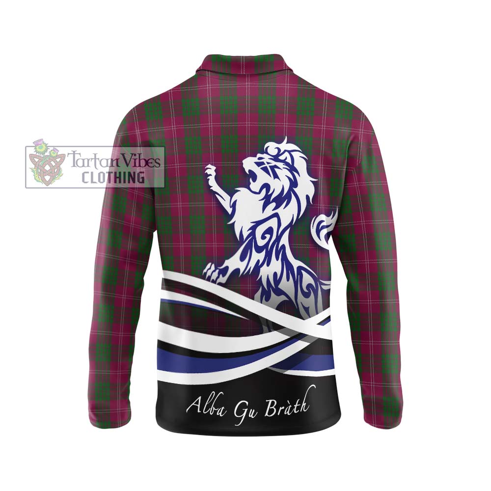 Crawford Tartan Long Sleeve Polo Shirt with Alba Gu Brath Regal Lion Emblem - Tartanvibesclothing Shop