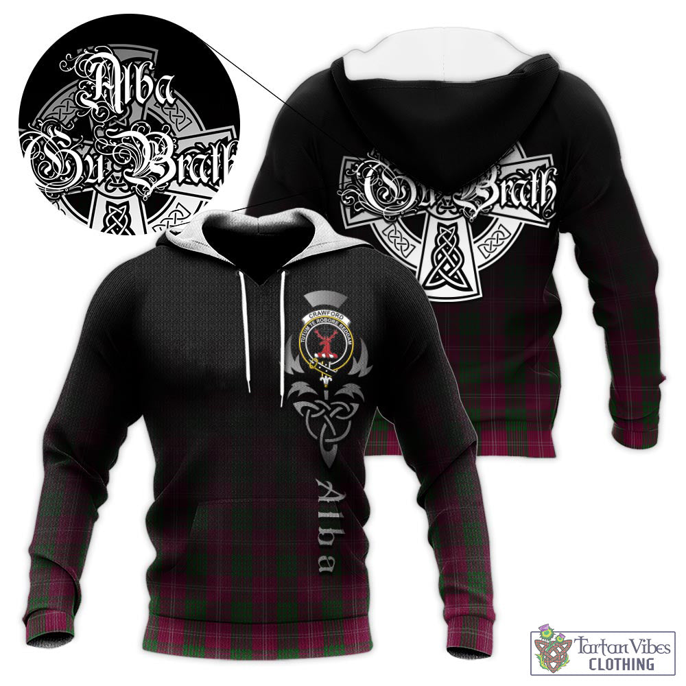 Tartan Vibes Clothing Crawford Tartan Knitted Hoodie Featuring Alba Gu Brath Family Crest Celtic Inspired